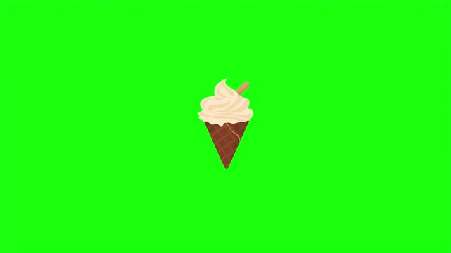 Soft serve ice cream in waffle cone with wafer stick vector illustration isolated on green screen.   
