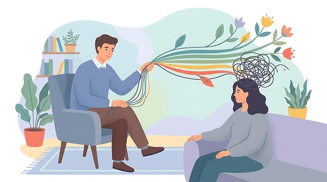 Professional therapist helps patient manage anxiety and stress with mental health counseling and therapeutic guidance to resolve emotional turmoil for a healthy mind and better psychological