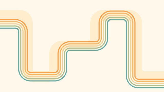 Abstract background of rainbow groovy Wavy Line design in 1970s Hippie Retro style. Vector pattern ready to use for cloth, textile, wrap and other.