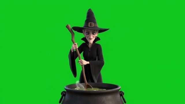 Halloween green screen spooky witch angry cauldron potion magic black female fantasy dark evil sorceress wizard supernatural mystic spell scary