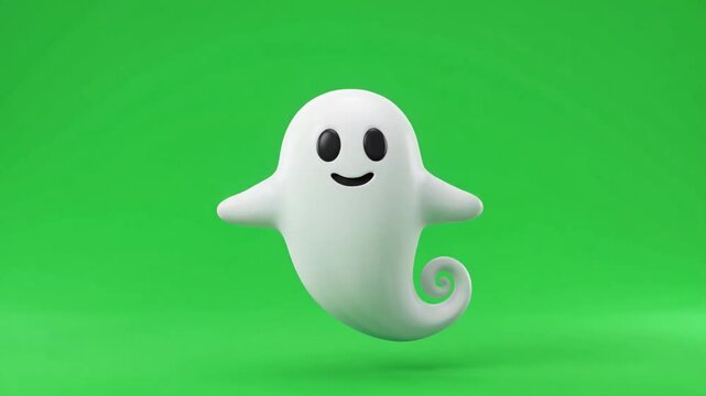 Cute ghost cartoon happy smiling floating green screen halloween spooky spirit character funny fantasy monster graphic glowing white magic fear fun
