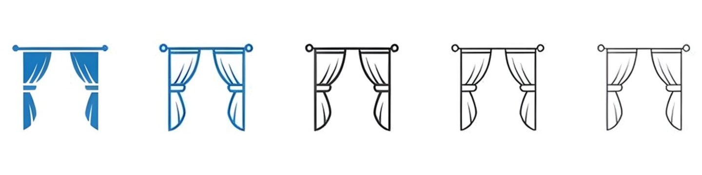 Curtains icon vector set collection for web. Thin line customizable illustration. Contour symbol. Vector isolated outline drawing. Editable stroke