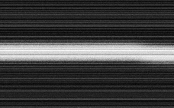 A high contrast black and white abstract image featuring a single horizontal glowing light beam centered against a background of dark parallel textured lines