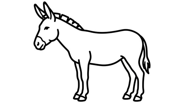 Minimalist donkey line art vector illustration, simple black outline donkey side view outline icon, farm animal line drawing graphic