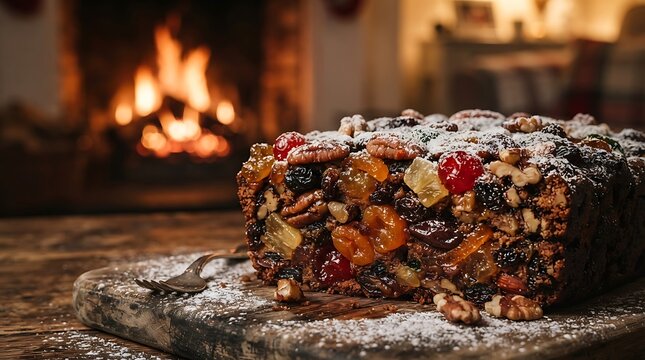 Fruitcake dusted with sugar