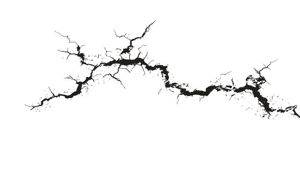 Black crack texture with broken glass and lightning shape design. Abstract fracture line pattern on white background. Ideal for texture, overlay, and print design.