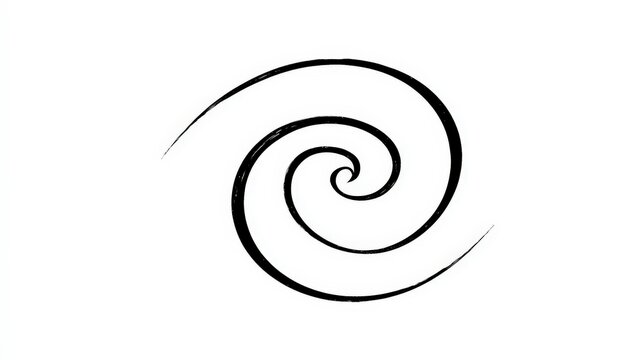 Simple black brush-stroke spiral shape with a continuous line, isolated on white background. Ideal for abstract design, visual metaphors for progression or hypnosis.