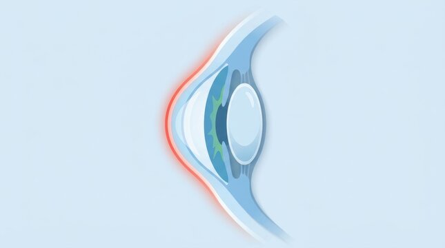 Medical illustration of a human eye cross section showing corneal inflammation and irritation
