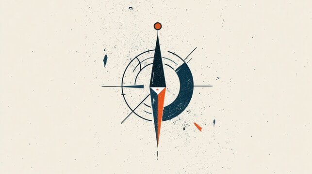 A stylized, geometric compass illustration with vintage grunge texture points north, on a distressed background. Represents guidance, adventure, exploration, or business direction.