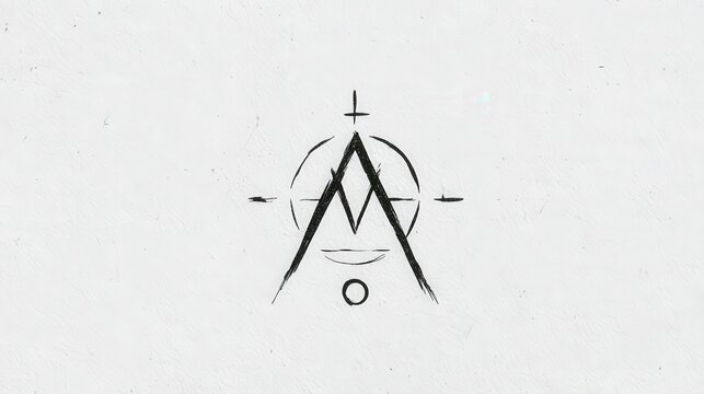 A hand-drawn esoteric symbol with a cross and circular elements, isolated on white background. Ideal for occult themes or grunge branding.