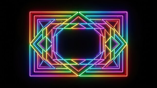Abstract neon geometric frame with rainbow gradient