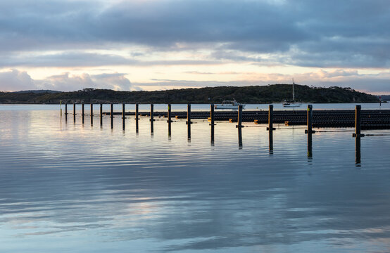 oyster racks in evening light