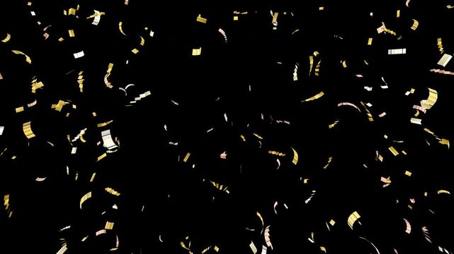 Elegant champagne gold foil confetti falling with gentle floating motion overlay on transparent background for luxury gala wedding party