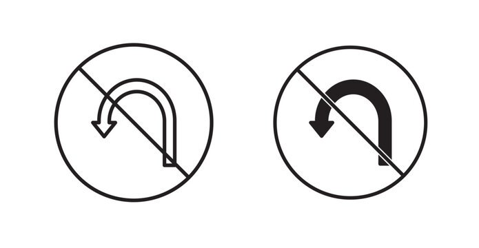 No u turn road sign flat outline in black