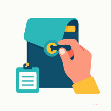 hand inserting key into a locked folder