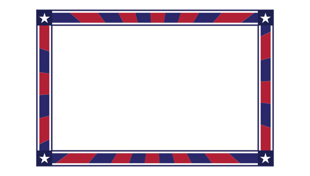 American US flag patriotic border frame template with red white blue stars and stripes for independence day greeting card invitation on transparent background