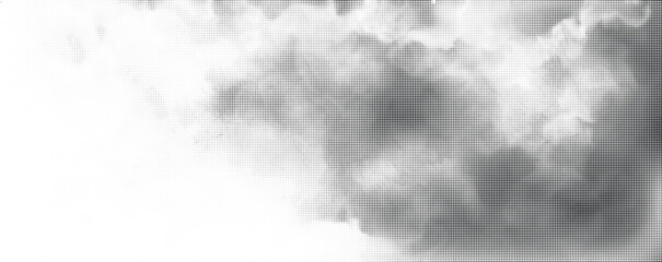 Fototapeta premium Dense gray clouds drift across a bright white background