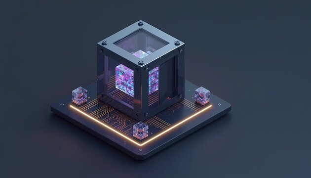 Isometric 3D illustration of post quantum cryptography and hardware security module vault