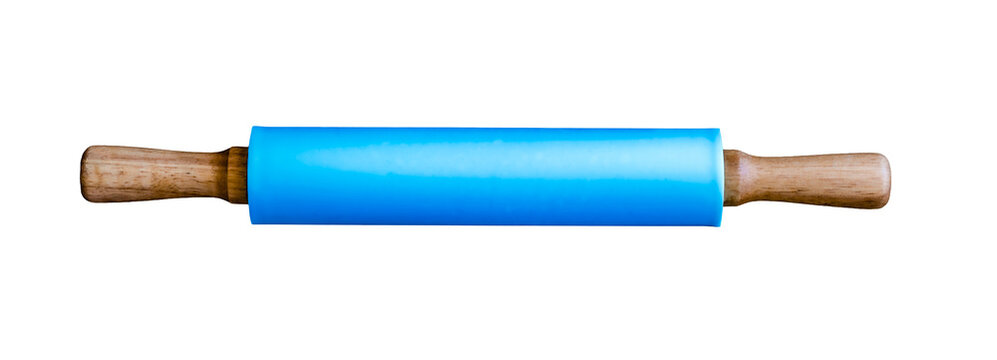Blue Silicone Rolling Pin with Wooden Handles Isolated PNG