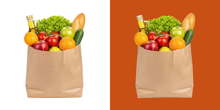 Paper grocery bag filled with fresh vegetables and fruits transparent png