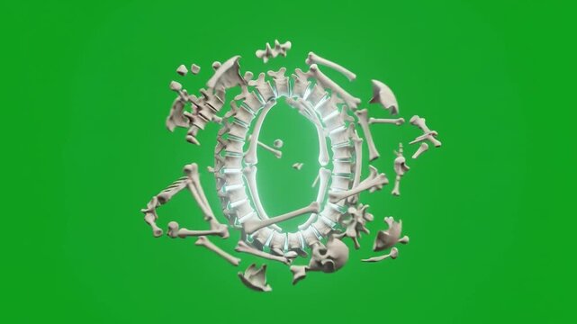 Skeleton halloween green screen horror bone death scary spooky creepy skull undead human anatomy terror shock fear panic night number glowing eerie