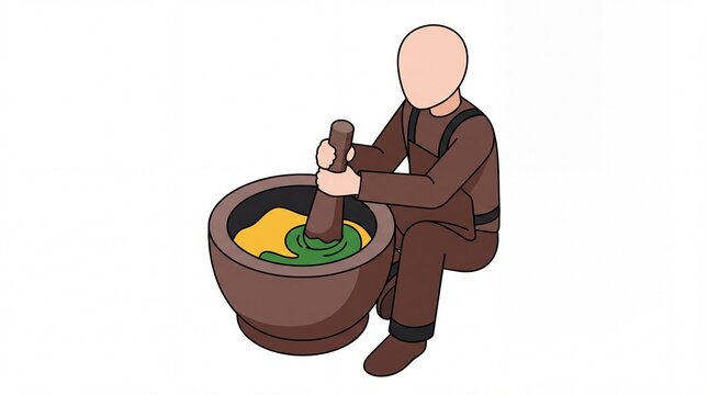 Indigenous peoples' grinding herbs with mortar and pestle vektor
