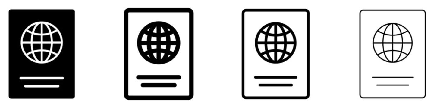 Passport flat icon set for travel and identity