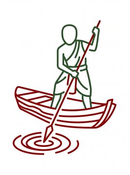 Indigenous peoples' vektor drawing of a tribal boatman