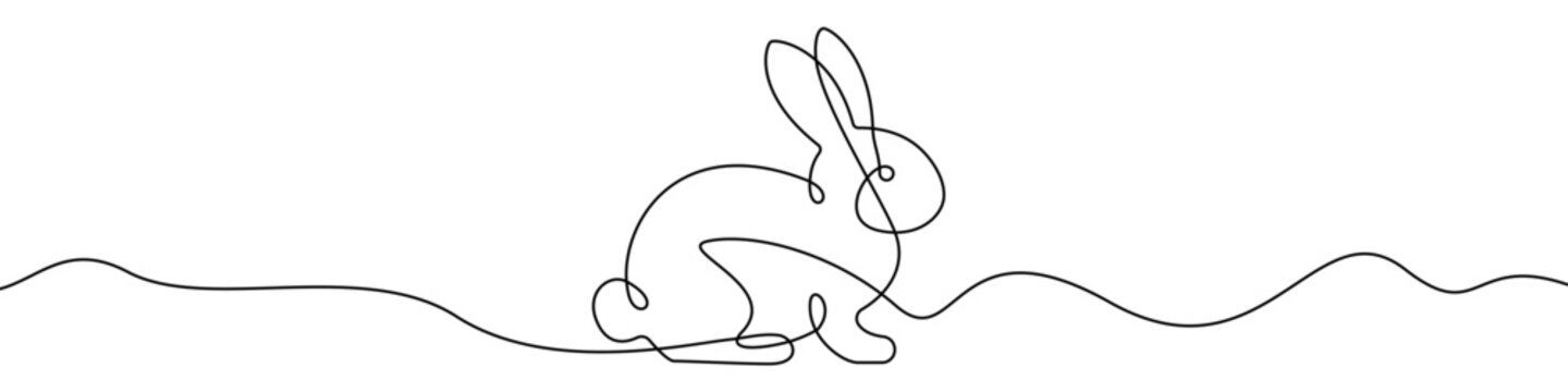 Continuous line art rabbit icon for spring design