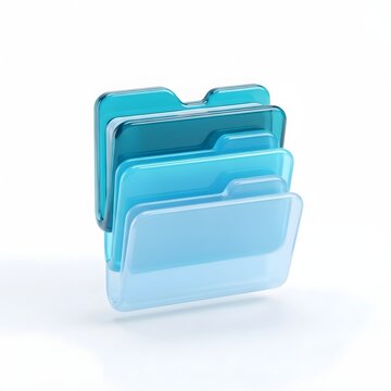 Stack of translucent blue file folders on a white background digital organization concept