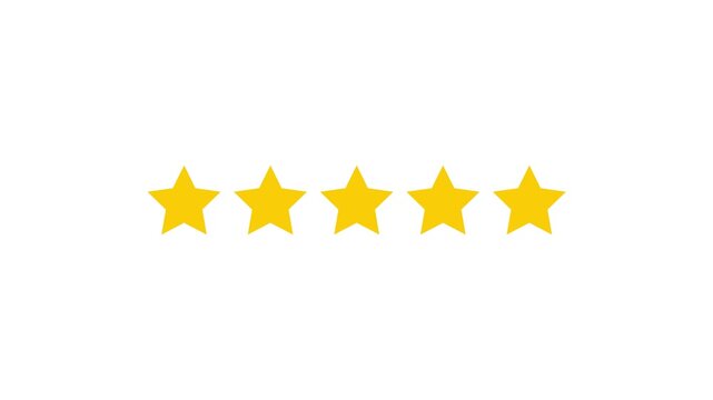 Five star rating animation highlighting customer satisfaction and positive feedback on clean white background