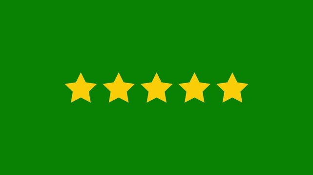 Five star review symbols glowing and animating for customer satisfaction feedback concept on green background