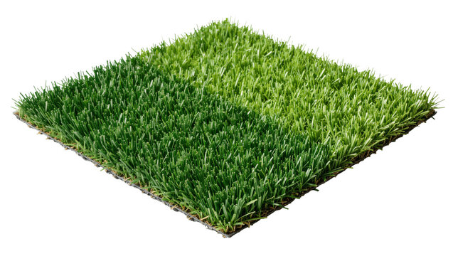 Square patch of artificial green grass, isolated on transparent background