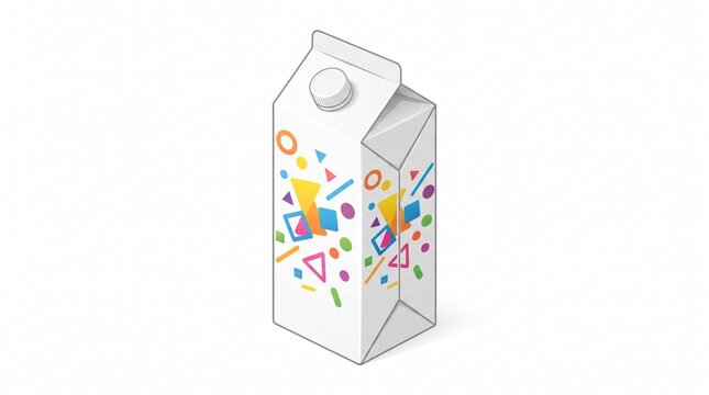 Colorful Vector White Paper Carton Milk or Juice Box Isolated on White Background