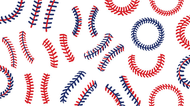 Baseball stitches pattern set featuring red and blue curved seams