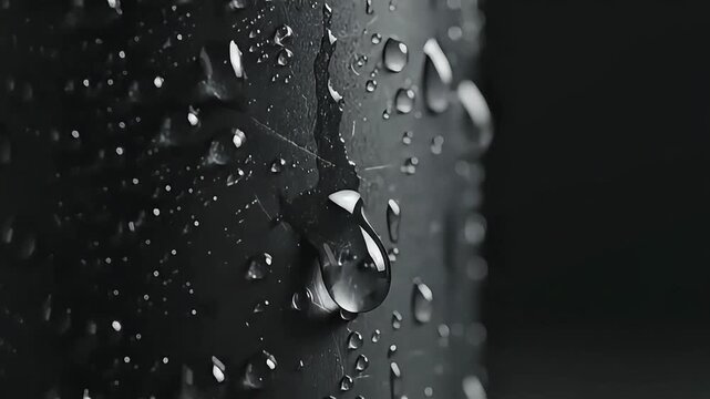 Macro Video of Water Droplets Condensing and Dripping Down Cold Black Aluminum Can