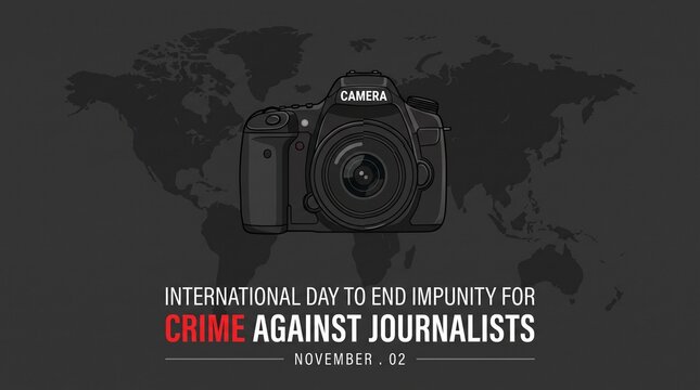 International Day to End Impunity for Crimes Against Journalists graphic with camera and world map