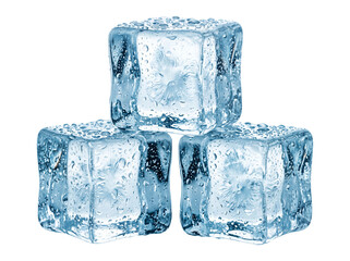 Three Transparent Ice Cubes with Water Droplets Isolated on Transparent Background © PixFoto