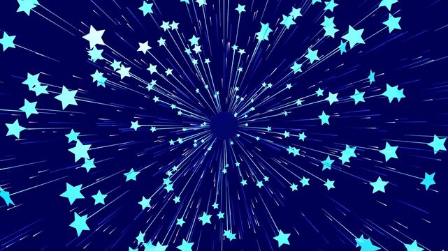 Abstract blue Central Core with Flying blue and White Stars and Speed Lines Spreading Outwards
