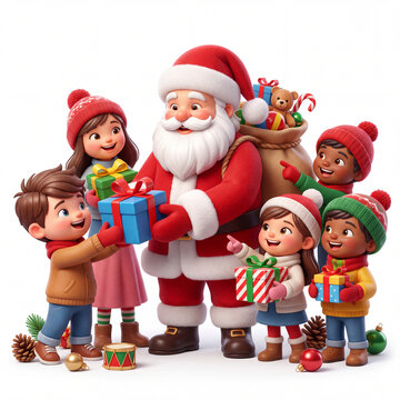 Santa Claus Surrounded by Happy Children
