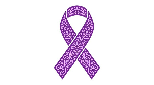 Purple Awareness Ribbon with Decorative Floral Pattern and Swirls