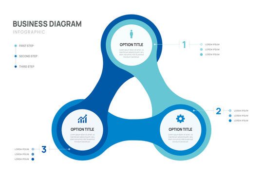 Business Infographic Diagram Template with Connected 3 step Presentation, Icon Elements, Vector Illustration