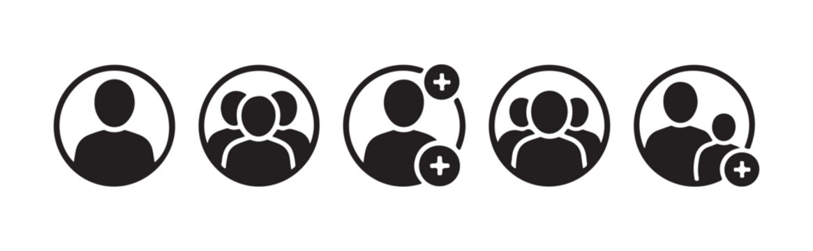 User add icons set with plus sign overlay for website management and contact profile functionality.