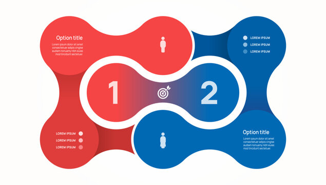 Business Infographic Diagram Template with Connected 2 Options for Strategy and Presentation, Icon Elements, Vector Illustration