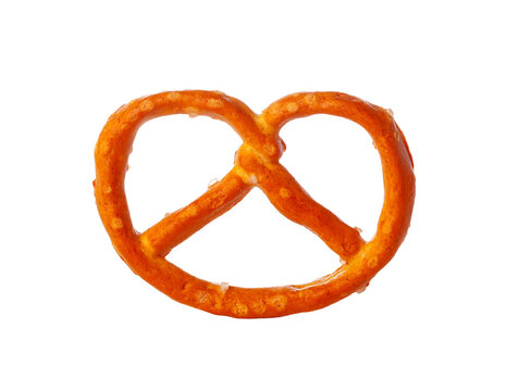 Baked pretzel shaped like a classic symbol, showcasing its unique twist and texture in a simple setting