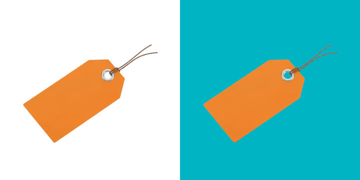 Two orange price tags attached with string transparent png