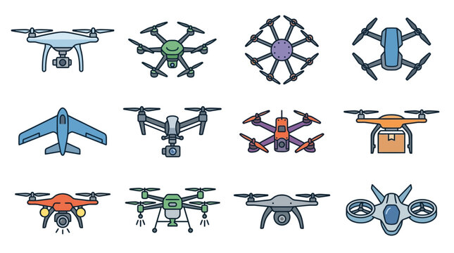Assorted multirotor and fixed-wing drone flight icons