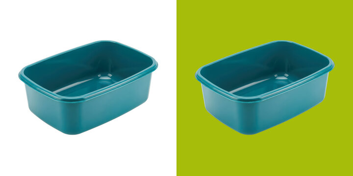 Two matching turquoise plastic storage containers with lids transparent png