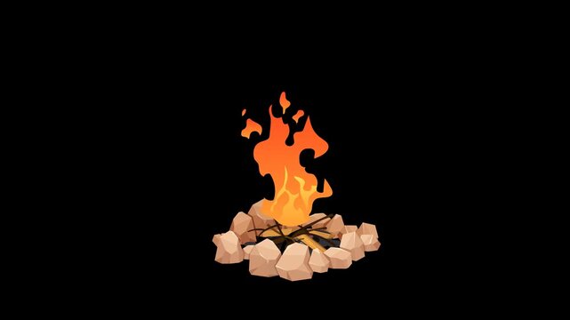 2d animated Bonfire wood burning animation, Hand Drawn Animated Fire Scribble, Flame Doodle, Spark Element, Cartoon Fire Effect on black background