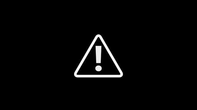White warning triangle outline blinking on black background
